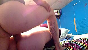 Tattooed slut bends over for doggystyle pounding