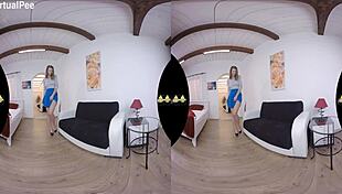 busty babe drenches herself in golden piss wearing heels