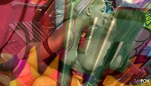 Sporty blonde lesbian licks brunette's shaved pussy with dildo