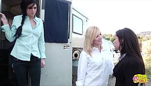 hey girls wanna watch us two brunettes make our blonde friend squirt from pussy licking?