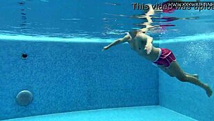 Lady Dee cute shy czech teen swimming in pool with petite body