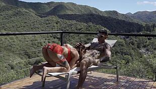 Mi esposa surprises me flashing red lingerie in forest outdoor heat