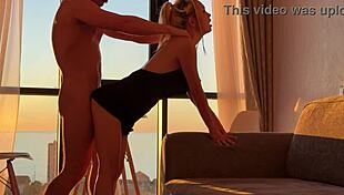 she's jumping on that dick at sunset, squirting her tight asian pussy with natural tits bouncing