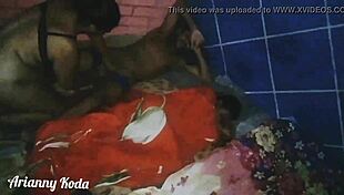 Chubby Brazilian amateur slut rides Leo Ogro's monster cock next to her aunt, tits bouncing wildly.