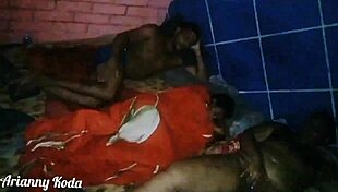 Chubby Brazilian amateur slut rides Leo Ogro's monster cock next to her aunt, tits bouncing wildly.