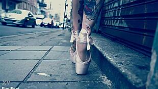 hey ballerina in heels walks street barefoot licks toes deepthroats gagging on cock outdoor fetish