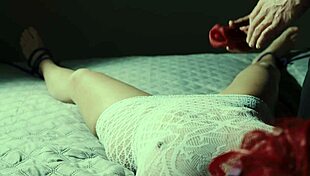 He Ties Hands Feet Rips Clothes Vibrates Shaved Pussy to Orgasm