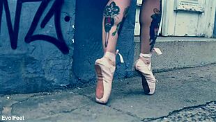 hey ballerina in heels walks street barefoot licks toes deepthroats gagging on cock outdoor fetish