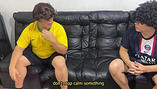 Girlfriend tricked with blindfold to pay boyfriend's football debt.