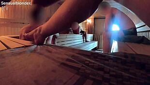 wife in the sauna teases strangers with her ass