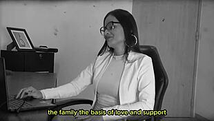 stepmom and stepson seduce me in office for wild threesome fuck