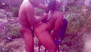 Heavyweight duo pounds hairy bush outdoors in part two