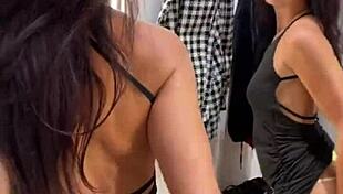 Public flashing leads to quick intense fuck in the dressing room with big ass brunette