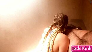 Cheating girlfriend sucks stranger's big cock then fucks rough in sauna pussy licking