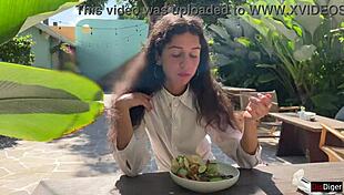 Cum-Faced Girl Eats Lunch Public Cafe Cumwalk!