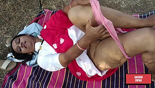 indian horny couple screams passion in outdoor forest fuck behind trees cuckold tease