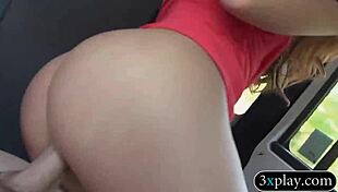 sexy brunette flashes huge tits then gets pounded hard in public car for cash reality style