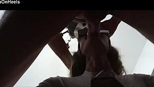 milf swallows huge load after quickie blowjob explosion