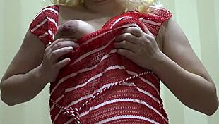 early pregnant milf drops pantyhose to toy her hairy pussy in solo home fetish