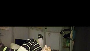 petite brunette slips into stockings for solo dildo play after teasing night out