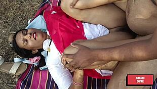 indian horny couple screams passion in outdoor forest fuck behind trees cuckold tease