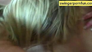 swinger couples swap wives happily then cameraman gets thank you blowjob
