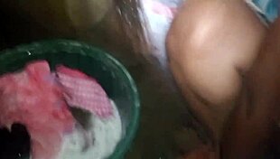 hey sexy aunty, why wash that dress in the bathroom so teasingly?