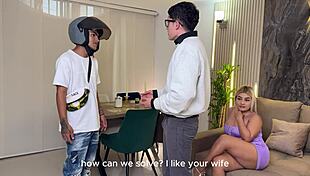 cuckold hands over his petite blonde wife naty delgado i pound her then she kisses him with my cum.