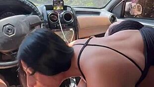 beautiful latina with huge ass rides stranger's big cock wildly in his car