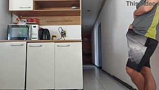 Risky Kitchen Fuck With Hubby's Friend While He Showers Bareback