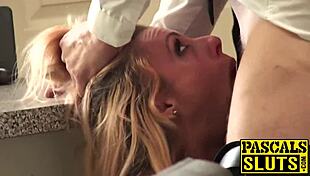 blonde british milf slut yanked by hair, pounded deep in submissive pussy ride
