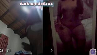 hot curvy latina model watches fat old lover stroke cock on videocall while fingering her big ass