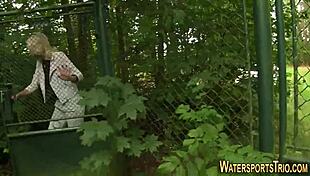 Piss Fetish Slut Gets Railed Hard Outdoors by Old Guy