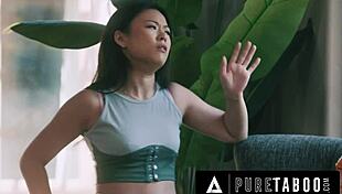 petite voyeur lulu chu caught stroking her hairy pussy peeking at dilf neighbor