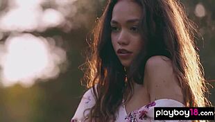 Petite Filipina Kit Rysha Strips Poses Outdoors Seductively