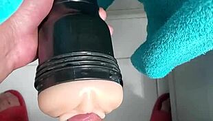 mysterious black cock pounds fleshlight right after cold shower tease