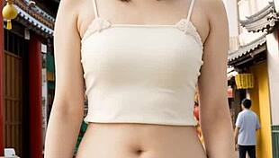 Cute Chinese models tease in Chinatown lingerie barefoot