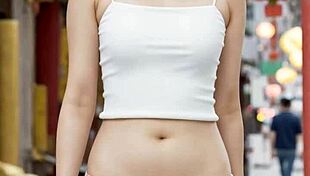 Cute Chinese models tease in Chinatown lingerie barefoot