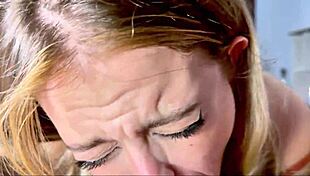 as bedtime approached my blonde stepsister knelt down for her sloppy blowjob