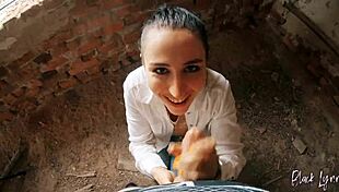 pov long haired teen facefucked deep in abandoned building by huge cock