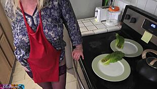 Milking Stepson's Big Cock in Kitchen Leads to Natural Tits Lactation Cum Swallow