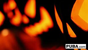 Two Hot Blondes with Big Tits Share Intense Halloween Lesbian Pussy Fuck Fest