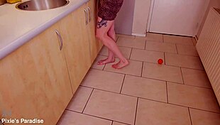 pov: watch pixie pink take spanking punishment with cucumber dry anal in kitchen