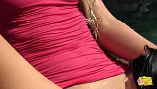 Blonde and Brunette Babes' Pool Kisses Ignite Tight Pussy Passion