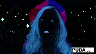 Two Hot Blondes with Big Tits Share Intense Halloween Lesbian Pussy Fuck Fest