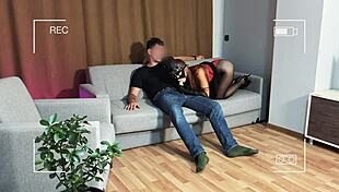 Amateur redhead wife in heels and pantyhose films lover's creampie surprise deep inside her pussy