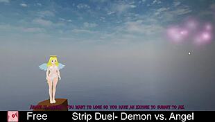 demon rips angels clothes in hot lesbian strip duel
