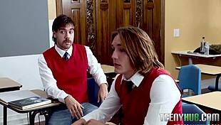 naughty classroom study turns into petite teacher's steamy taboo threesome with big asses