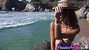 flexy latina carolina reyes strips nude beach pose natural tits petite