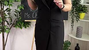 curvy teacher in glasses and heels teases bdsm lingerie look